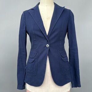 Costume National Size 40 Euro, 34” bust. Super cute blue jacket w/ pocket detail